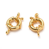 Rack Plating Brass Spring Clasps, Real 18K Gold Plated, 13x5mm, Hole: 2mm, 15pc/Set