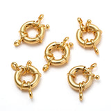 Rack Plating Brass Spring Clasps, Real 18K Gold Plated, 13x5mm, Hole: 2mm, 15pc/Set