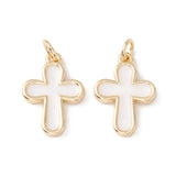 Enamel Pendants, with Real 18K Gold Plated Brass Findings and Jump Ring, Lead Free & Cadmium Free, Cross, White, 18x13x2mm, Jump Ring: 5x0.8mm, 3.4mm Inner Diameter., 20pc/Set