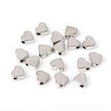 Brass Beads, Heart, Long-Lasting Plated, Platinum, 6.5x6.5x3mm, Hole: 1.5mm, 50pc/Set