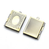 Brass Locket Pendants, Photo Frame Charms for Necklaces, Cadmium Free & Nickel Free & Lead Free, Rectangle, Brushed Antique Bronze, 26x19x4.5mm, Hole: 2mm, Inner Size: 10x15mm, 10pc/Set