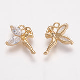 Brass Micro Pave Cubic Zirconia Pendants, Real 18K Gold Plated, Fairy, 15x11.5x3mm, Hole: 1mm, 4pc/Set