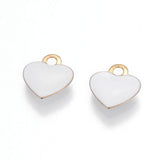 Brass Charms, with Enamel, Enamelled Sequins, Long-Lasting Plated, Nickel Free, Real 18K Gold Plated, Heart, White, 10x9x2mm, Hole: 1.6mm, 10pc/Set