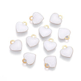 Brass Charms, with Enamel, Enamelled Sequins, Long-Lasting Plated, Nickel Free, Real 18K Gold Plated, Heart, White, 10x9x2mm, Hole: 1.6mm, 10pc/Set