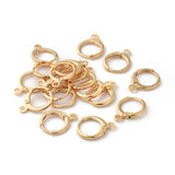 Brass Huggie Hoop Earring Findings, with Horizontal Loop, Ring, Real 18K Gold Plated, 15x11.5x2mm, Hole: 2mm, Pin: 0.8mm, 10pcs/Set