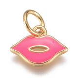 Real 18K Gold Plated Brass Enamel Charms, Makeup Charms, Long-Lasting Plated, Lip, Mixed Color, 8x11x1mm, Hole: 3mm, 20pc/Set