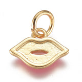 Real 18K Gold Plated Brass Enamel Charms, Makeup Charms, Long-Lasting Plated, Lip, Mixed Color, 8x11x1mm, Hole: 3mm, 20pc/Set