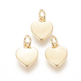 Brass Charms, with Jump Ring, Long-Lasting Plated, Heart, Real 18K Gold Plated, 12x9.5x1.5mm, Hole: 3mm, 10pcs/Set