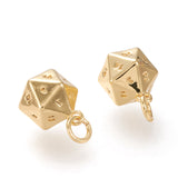 Brass Charms, with Jump Rings, Long-Lasting Plated, 20 Sided Dice Charm, Real 18K Gold Plated, 13.5x9.5x9.5mm, Hole: 3.2mm, 10pc/Set