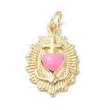 Eco-Friendly Rack Plating Brass Enamel Pendants, Real 18K Gold Plated, with Jump Ring, Sacred Heart of Jesus Charm, Mixed Color, 19.5x13x3mm, Jump Ring: 5x0.8mm, 3.4mm Inner Diameter, 10pc/Set