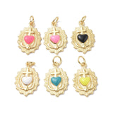 Eco-Friendly Rack Plating Brass Enamel Pendants, Real 18K Gold Plated, with Jump Ring, Sacred Heart of Jesus Charm, Mixed Color, 19.5x13x3mm, Jump Ring: 5x0.8mm, 3.4mm Inner Diameter, 10pc/Set