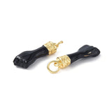 Eco-Friendly Rack Plating Brass Enamel Pendants, Long-Lasting Plated, Real 18K Gold Plated, with Jump Ring, Hand Charm, Black, 20x7x4.5mm, Jump Ring: 5x0.8mm, 3.4mm Inner Diameter, 10pc/Set