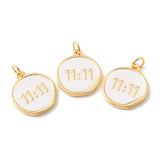 Rack Plating Brass Pendants with Jump Ring, with Enamel, Long-Lasting Plated, Real 18K Gold Plated, Cadmium Free & Lead Free, Flat Round with Number, White, 17.5x15.5x2mm, Hole: 3mm, 20pc/Set