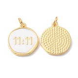 Rack Plating Brass Pendants with Jump Ring, with Enamel, Long-Lasting Plated, Real 18K Gold Plated, Cadmium Free & Lead Free, Flat Round with Number, White, 17.5x15.5x2mm, Hole: 3mm, 20pc/Set