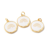 Rack Plating Brass Pendants with Jump Ring, with Enamel, Long-Lasting Plated, Cadmium Free & Lead Free, Flat Round with Rainbow, White, 18x15x2mm, Hole: 3mm, 20pc/Set