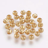 Brass Spacer Beads, Long-Lasting Plated, Corrugated Round, Real 18K Gold Plated, 5x4mm, Hole: 2mm, 200pc/Set