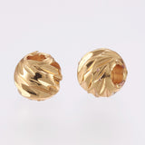 Carved Brass Beads, Long-Lasting Plated, Round, Real 18K Gold Plated, 3.5~4x3mm, Hole: 2mm, 200pc/Set