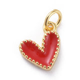 Enamel Charms, with Brass Findings, Heart, Real 18k Gold Plated, Red, 9x7x2.5mm, Hole: 2.5mm, 10pc/Set