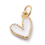 Enamel Charms, with Brass Findings, Heart, Real 18k Gold Plated, White, 9x7x2.5mm, Hole: 2.5mm, 10pc/Set