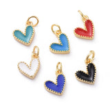 Enamel Charms, with Brass Findings, Heart, Golden, Mixed Color, 9x7x2.5mm, Hole: 2.5mm, 10pc/Set