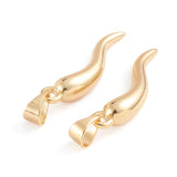 Brass Pendants, Horn of Plenty/Italian Horn Cornicello Charms, Real 18K Gold Plated, 26x6x5mm, Hole: 5.5x4mm, 10pc/Set