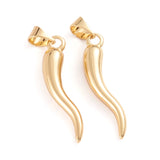 Brass Pendants, Horn of Plenty/Italian Horn Cornicello Charms, Real 18K Gold Plated, 26x6x5mm, Hole: 5.5x4mm, 10pc/Set