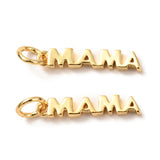 Brass Pendants, with Jump Ring, Long-Lasting Plated, Word MAMA, Real 18K Gold Plated, 16.5x3x2mm, Hole: 3mm, Jump Ring: 5x0.8mm, 10pcs/Set