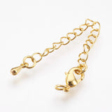 Brass Chain Extender, with 304 Stainless Steel Lobster Claw Clasps, Cadmium Free & Lead Free, Long-Lasting Plated, teardrop, Real 18K Gold Plated, 68~73x3mm, Hole: 2.5mm, Clasps: 10x6x3mm, 50pc/Set