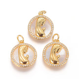 Brass Pendants, with Micro Pave Cubic Zirconia,  Shell and Jump Rings, Flat Round with Virgin Mary, Clear, Golden, 17.5x15.5x2.5mm, Hole: 3.5mm, 5pc/Set