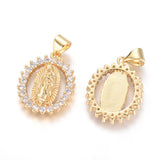 Brass Micro Pave Cubic Zirconia Pendants, Lady of Guadalupe Charms, Long-Lasting Plated, Oval with Virgin Mary, Golden, Clear, 20x15x2.5mm, Hole: 5x3mm, 5pcs/Set