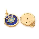 Brass Micro Pave Cubic Zirconia Pendants, with Jump Rings and Enamel, Flat Round with Evil Eye, Blue, Real 18K Gold Plated, 18.5x16x2mm, Jump Ring: 5x0.8mm, Hole: 3.5mm, 10pc/Set