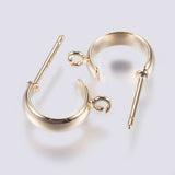 Brass Stud Earring Findings, Half Hoop Earrings, with Loop and Steel Pins, Long-Lasting Plated, Nickel Free, Real 18K Gold Plated, Golden, 13x3mm, Hole: 1.5mm, Pin: 0.8mm, 50pc/Set