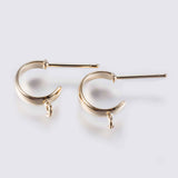 Brass Stud Earring Findings, Half Hoop Earrings, with Loop and Steel Pins, Long-Lasting Plated, Nickel Free, Real 18K Gold Plated, Golden, 13x3mm, Hole: 1.5mm, Pin: 0.8mm, 50pc/Set