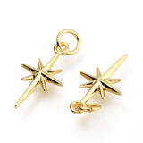 Brass Pendants, with Jump Rings, Star, Real 18K Gold Plated, 17x9.7x2.5mm, Hole: 3.4mm, 20pc/Set