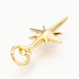 Brass Pendants, with Jump Rings, Star, Real 18K Gold Plated, 17x9.7x2.5mm, Hole: 3.4mm, 20pc/Set