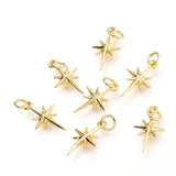 Brass Pendants, with Jump Rings, Star, Real 18K Gold Plated, 17x9.7x2.5mm, Hole: 3.4mm, 20pc/Set