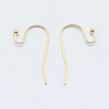 Long-Lasting Plated Brass Earring Hooks, Ear Wire, Nickel Free, Real 18K Gold Plated, 21x2mm, 19 Gauge, Pin: 0.9mm, 200pc/Set