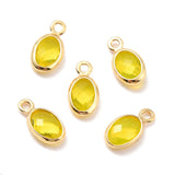 Eco-Friendly Brass with Glass Pendants,  Long-Lasting Plated, Lead Free & Cadmium Free & Nickel Free, Oval, Real 18K Gold Plated, Mixed Color, 9x4.5x2mm, Hole: 1.2mm, 20pc/Set