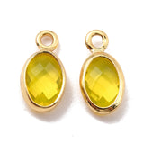 Eco-Friendly Brass with Glass Pendants,  Long-Lasting Plated, Lead Free & Cadmium Free & Nickel Free, Oval, Real 18K Gold Plated, Mixed Color, 9x4.5x2mm, Hole: 1.2mm, 20pc/Set