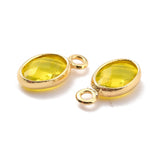 Eco-Friendly Brass with Glass Pendants,  Long-Lasting Plated, Lead Free & Cadmium Free & Nickel Free, Oval, Real 18K Gold Plated, Mixed Color, 9x4.5x2mm, Hole: 1.2mm, 20pc/Set