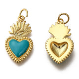 Golden Tone Brass Enamel Pendants, with Jump Rings, Long-Lasting Plated, Heart, Dark Cyan, 22x12x3mm, Hole: 3.5mm, 10pc/Set