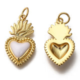 Golden Tone Brass Enamel Pendants, with Jump Rings, Long-Lasting Plated, Heart, White, 22x12x3mm, Hole: 3.5mm, 10pc/Set