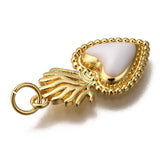 Golden Tone Brass Enamel Pendants, with Jump Rings, Long-Lasting Plated, Heart, White, 22x12x3mm, Hole: 3.5mm, 10pc/Set