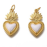 Golden Tone Brass Enamel Pendants, with Jump Rings, Long-Lasting Plated, Heart, White, 22x12x3mm, Hole: 3.5mm, 10pc/Set