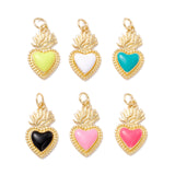 Golden Tone Brass Enamel Pendants, with Jump Rings, Long-Lasting Plated, Heart, Mixed Color, 22x12x3mm, Hole: 3mm, 10pc/Set