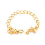 Brass Chain Extender, with Curb Chains and Lobster Claw Clasps, Long-Lasting Plated, Dolphin, Real 14K Gold Plated, 73x3mm, Clasp: 10x6x2.5mm, Jump Ring: 5x1mm, Inner Diameter: 3mm, 20pc/Set