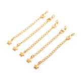 Brass Chain Extender, with Curb Chains and Lobster Claw Clasps, Long-Lasting Plated, Star, Real 14K Gold Plated, 73x3mm, Clasp: 10x5.5x2.5mm, Jump Ring: 5x1mm, Inner Diameter: 3mm, 20pc/Set