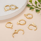 Brass Huggie Hoop Earring Findings, with Horizontal Loops, Long-Lasting Plated, Lead Free & Nickel Free, Real 18K Gold Plated, 12 Gauge, 14.7x11.7x2mm, Hole: 1.8mm, 30Pair/Set