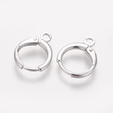 Brass Huggie Hoop Earring Findings, with Horizontal Loops, Long-Lasting Plated, Lead Free & Nickel Free, Real Platinum Plated, 14.7x11.7x2mm, Hole: 1.8mm, 5Pair/Set