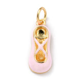 Real 18K Gold Plated Brass Pendants, with Enamel and Jump Rings, Long-Lasting Plated, Ballet Shoe, Pink, 16x6.5x4mm, Jump Ring: 5x1mm, 3mm Inner Diameter, 10pc/Set